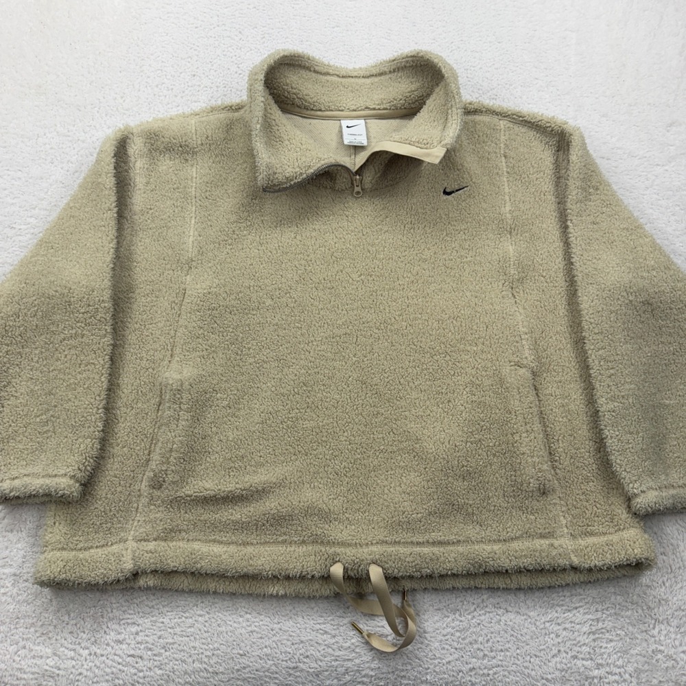Nike Therma-FIT Sherpa Fleece Quarter Zip Pullover Tan Beige Women 1X DQ6238-206